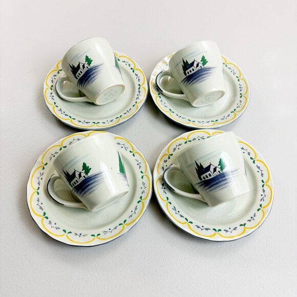 THE HALDON GROUP Normandie Cup & Saucer Set Of 4 VTG 1980 Walking Cottage Scene - Picture 8 of 16